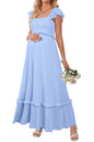 OUGES Womens 2025 Summer Maternity Photoshoot Dress Boho Maxi Smocked Baby Shower Dress Ruffle Sleeve Maternity Clothes