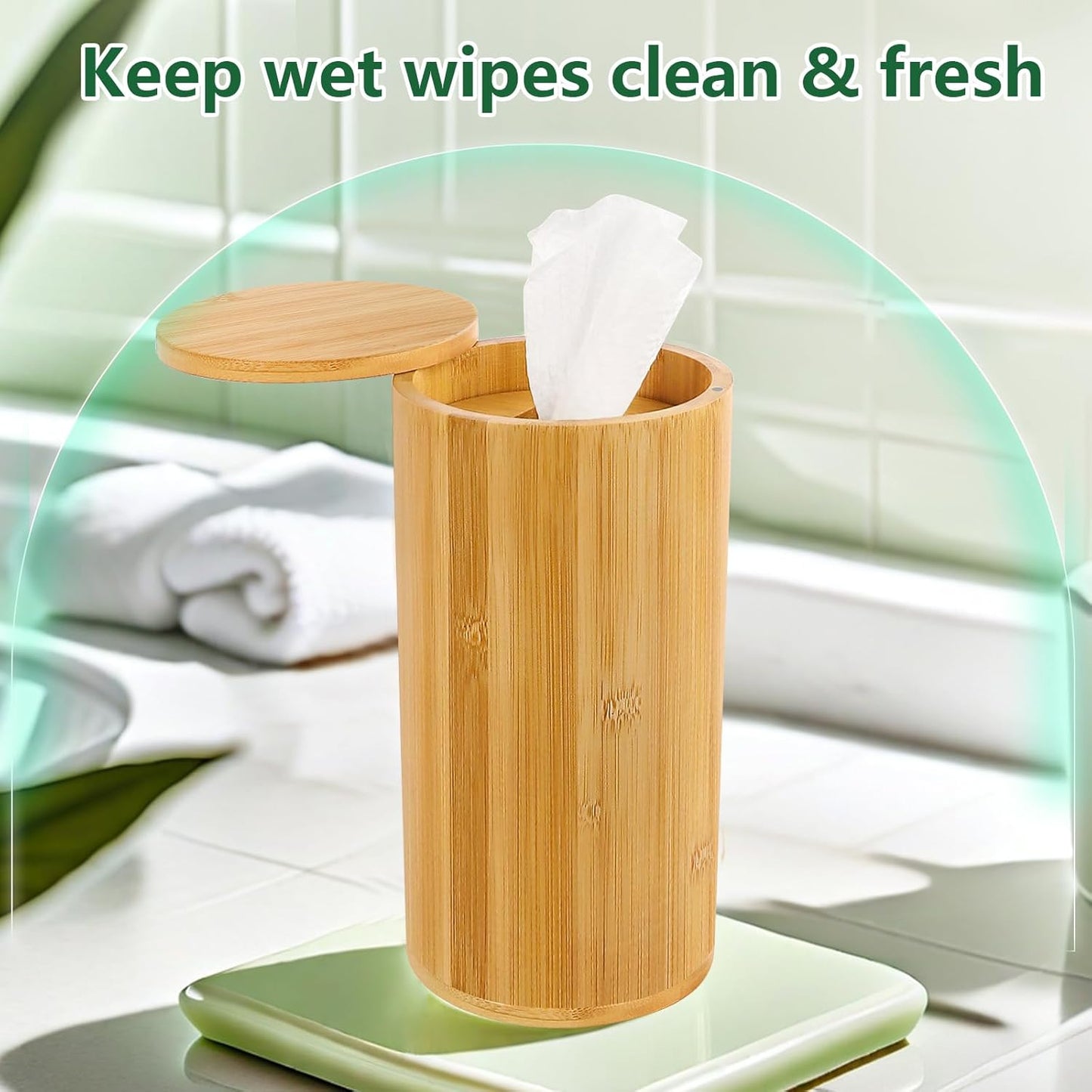 Bamboo Wipes Dispenser Container, Disinfecting Wipes Container Holder Fit for Disinfecting Wipes, Flushable Wipes Dispenser for Bathroom Kitchen Home