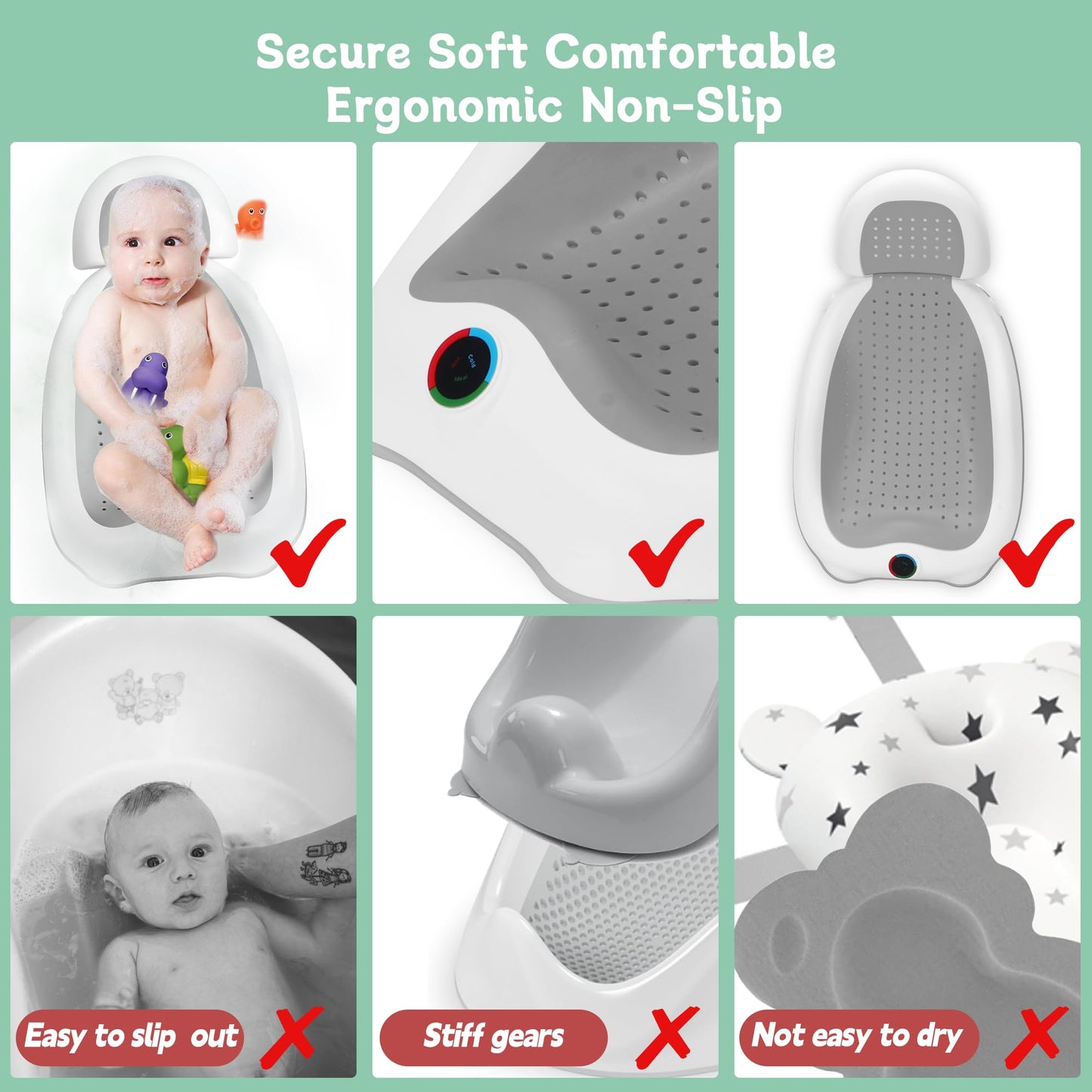 Baby Bath Support Newborn Bathtub with Thermometer,Foldable Baby Tubs for Newborns Baby Bathtub,Sink Baby Bath Tub for Newborn Tub Infant Bathtub Baby Bather,Baby Tub Baby Bath Essential (Pink White)