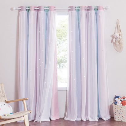 NICETOWN Nursery Curtains for Kids, Farmhouse Blackout Curtain Panels for Bedroom, Double Layer Star Hollow-Out Grommet Aesthetic Living Room Toddler Window Curtains, 2 Pcs, W52 x L84, Biscotti Beige