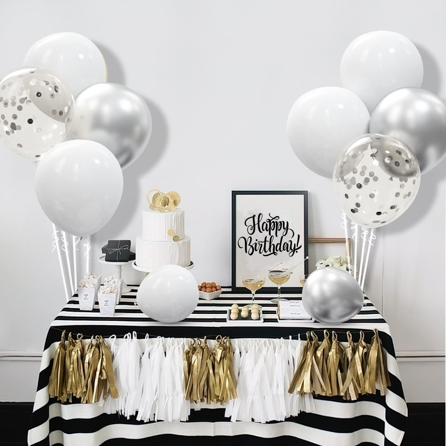 OuMuaMua 62Pcs Pink Gold Confetti Latex Balloons Kit, 12 Inch Pink White Gold Helium Balloons Party Supplies for Confession Proposal Wedding Girl Birthday Baby Shower Party Decoration
