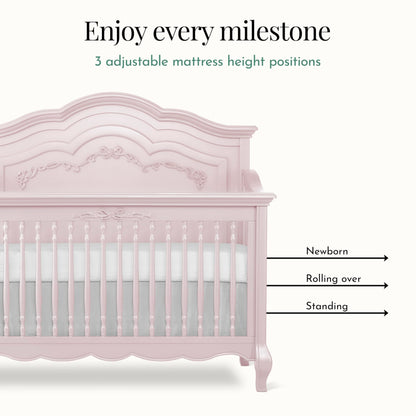 Evolur Aurora 5-in-1 Convertible Crib in Ivory Lace, Greenguard Gold Certified, Features 3 Mattress Height Settings, Sturdy and Spacious Baby Crib, Wooden Furniture