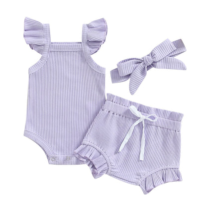 Murnouche Newborn Baby Girl Summer Clothes Sleeveless Floral Top Ribbed Shorts Boho Outfit Set