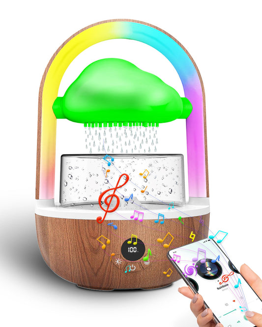 Weljoy Aromatherapy Essential Oil Diffuser Rainbow Rain Cloud Micro Humidifier Water Drip Mushroom Diffuser with Running Lights Rain Sounds for Sleeping-Tabletop Water Fountain&Night Light