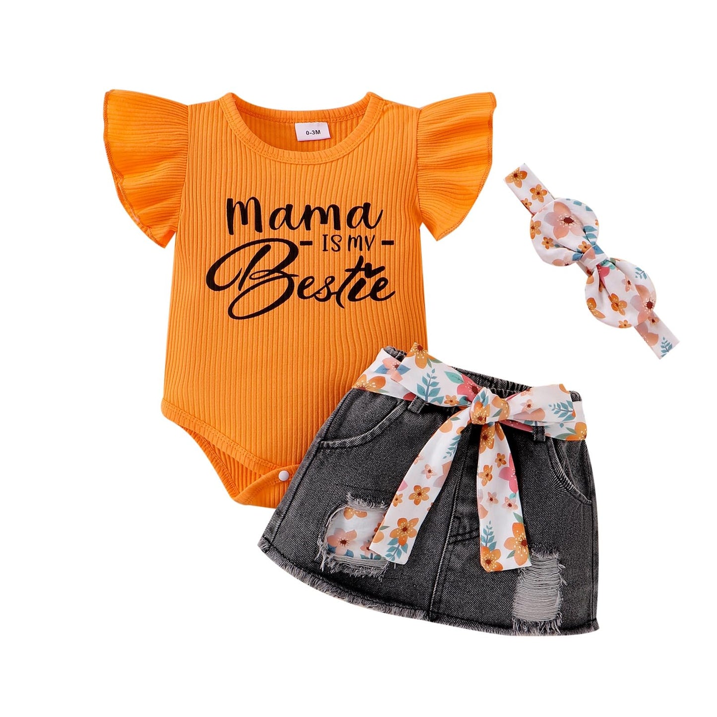 Baby Girl Clothes Newborn Romper Ruffle Sleeve Short Jeans Skirt with Headband Infant Outfits Set 0-18 Months