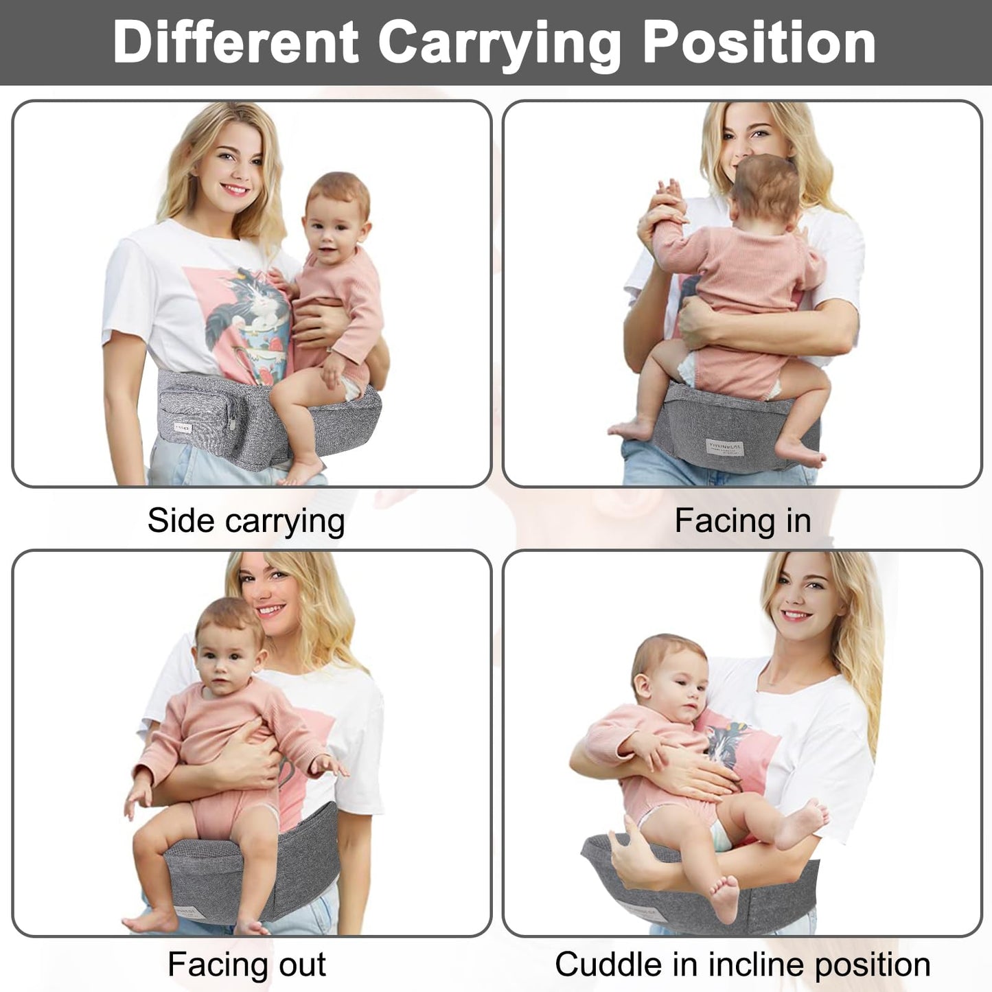 Baby Carrier, Ergonomic 6-in-1 Baby Carrier with Hip Seat for Newborn Infant Toddler, Adjustable Detachable Baby Holder Carrier for Dad Mom