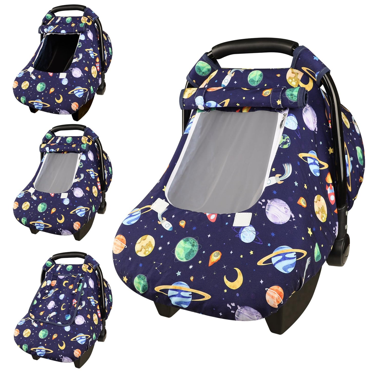 Pea Pod Car Seat Cover Baby, Infant Car Seat Canopy Covers for Newborn with 2 Layers Windows of Breathable Mesh Fabric, Lightweight Polyester/Soft Minky Dot Backing (Floral & Rainbow)