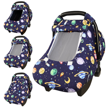 Pea Pod Car Seat Cover Baby, Infant Car Seat Canopy Covers for Newborn with 2 Layers Windows of Breathable Mesh Fabric, Lightweight Polyester/Soft Minky Dot Backing (Floral & Rainbow)