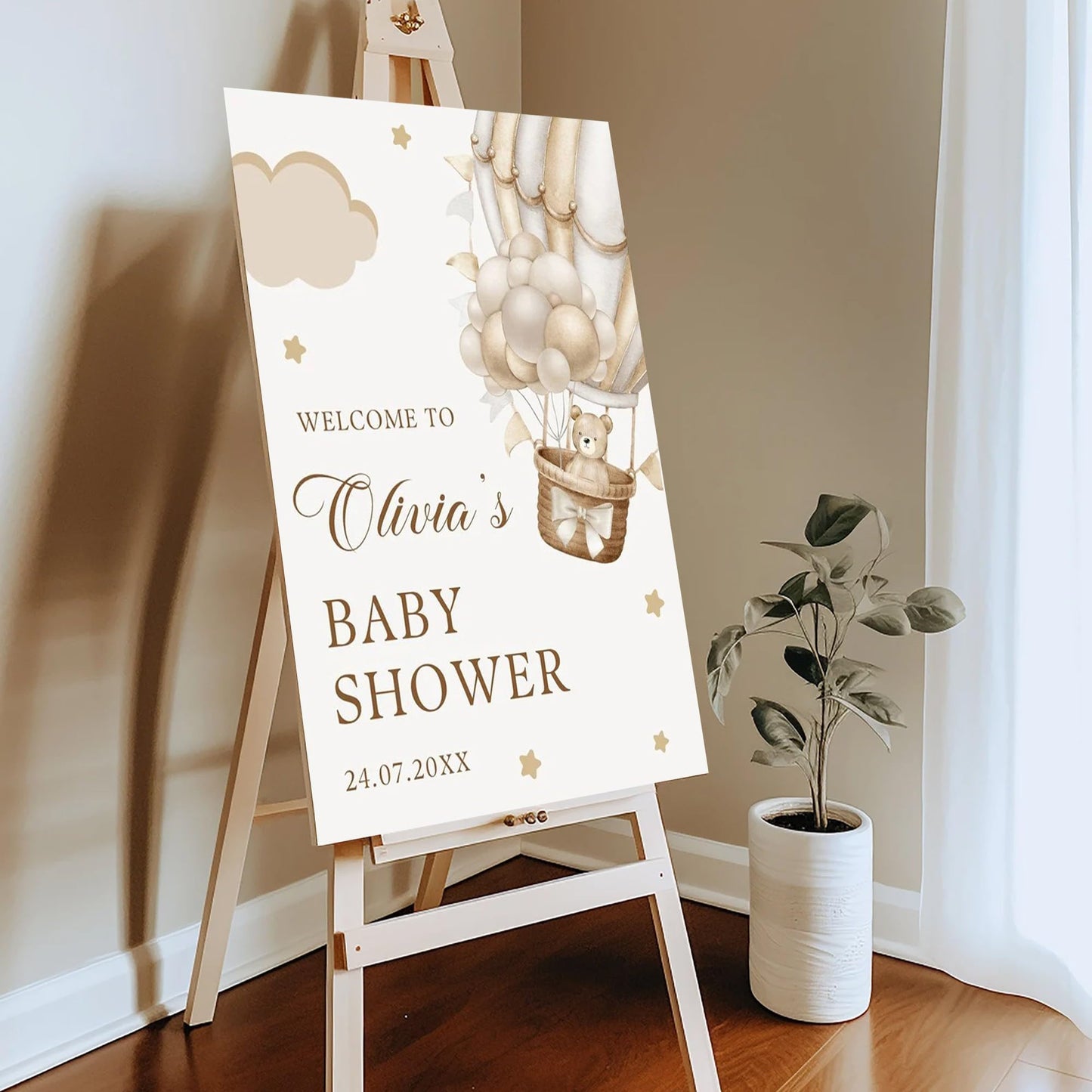 Personalized We Can Bearly Wait Baby Shower Welcome Sign, Welcome to Baby Shower Sign - Teddy Bear & Balloon Theme Décor #5