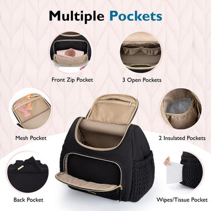 mommore Diaper Bag Small Diaper Backpack Stylish Baby Travel Backpacks with Insulated Pockets, Changing Pad, Stroller Straps