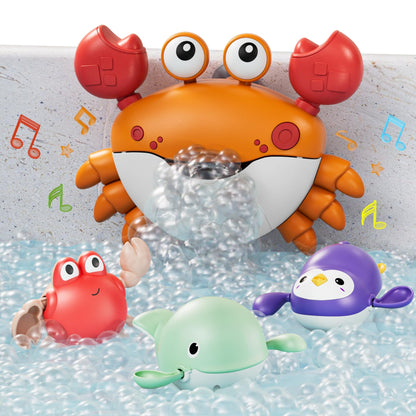 TUMAMA Baby Bath Toy,Bath Bubble Maker Machine with Music,3 Wind-Up Bathtub Toys,Crab Shower Water Toy for Toddlers Kids Boys Grils,4 Pieces