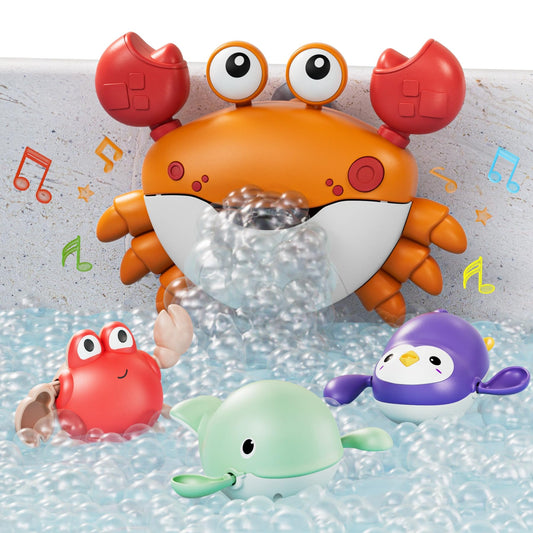TUMAMA Baby Bath Toy,Bath Bubble Maker Machine with Music,3 Wind-Up Bathtub Toys,Crab Shower Water Toy for Toddlers Kids Boys Grils,4 Pieces