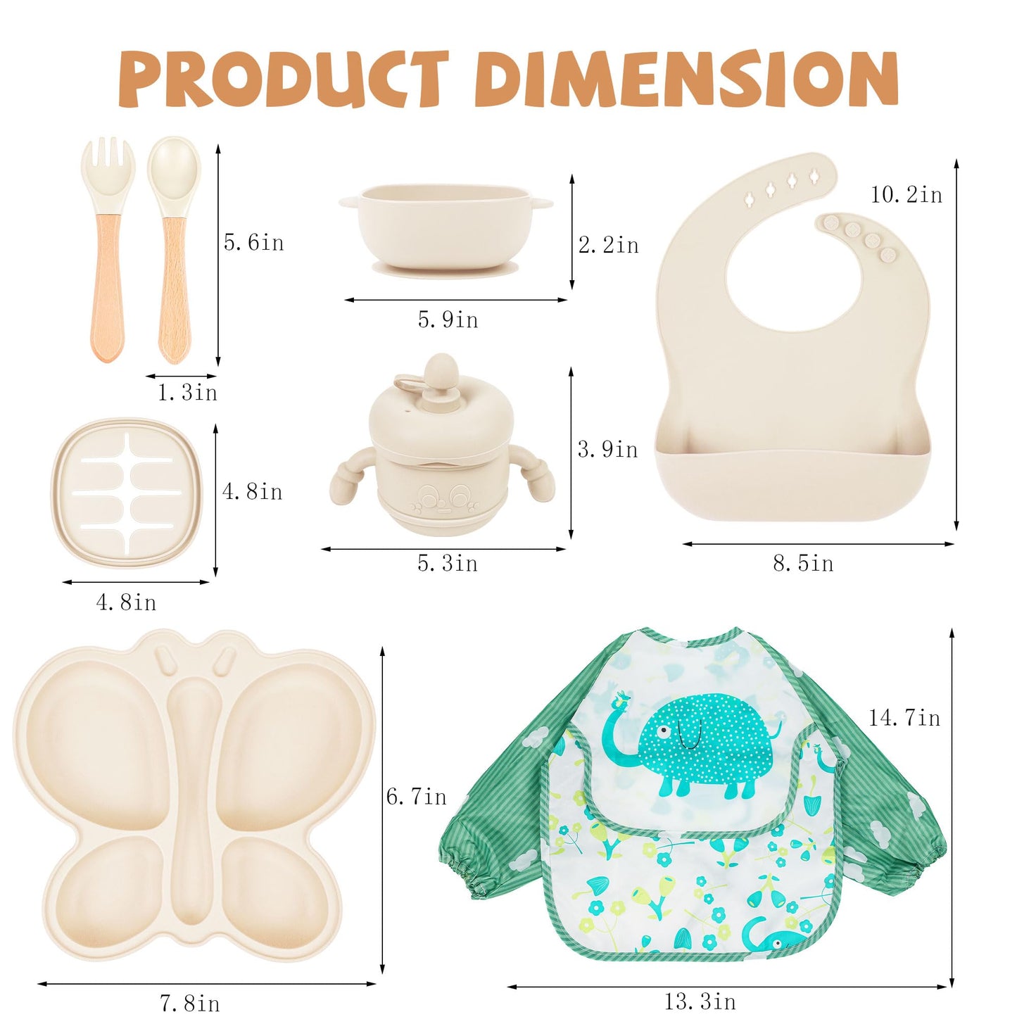 Silicone Baby Feeding Set, Baby Led Weaning Supplies, Silicone Suction Butterfly Plate, Bowl, Spoons, Fork and Waterproof Bib & Cloth Bib, Eating Utensils Baby Feeding Essentials (Purple)
