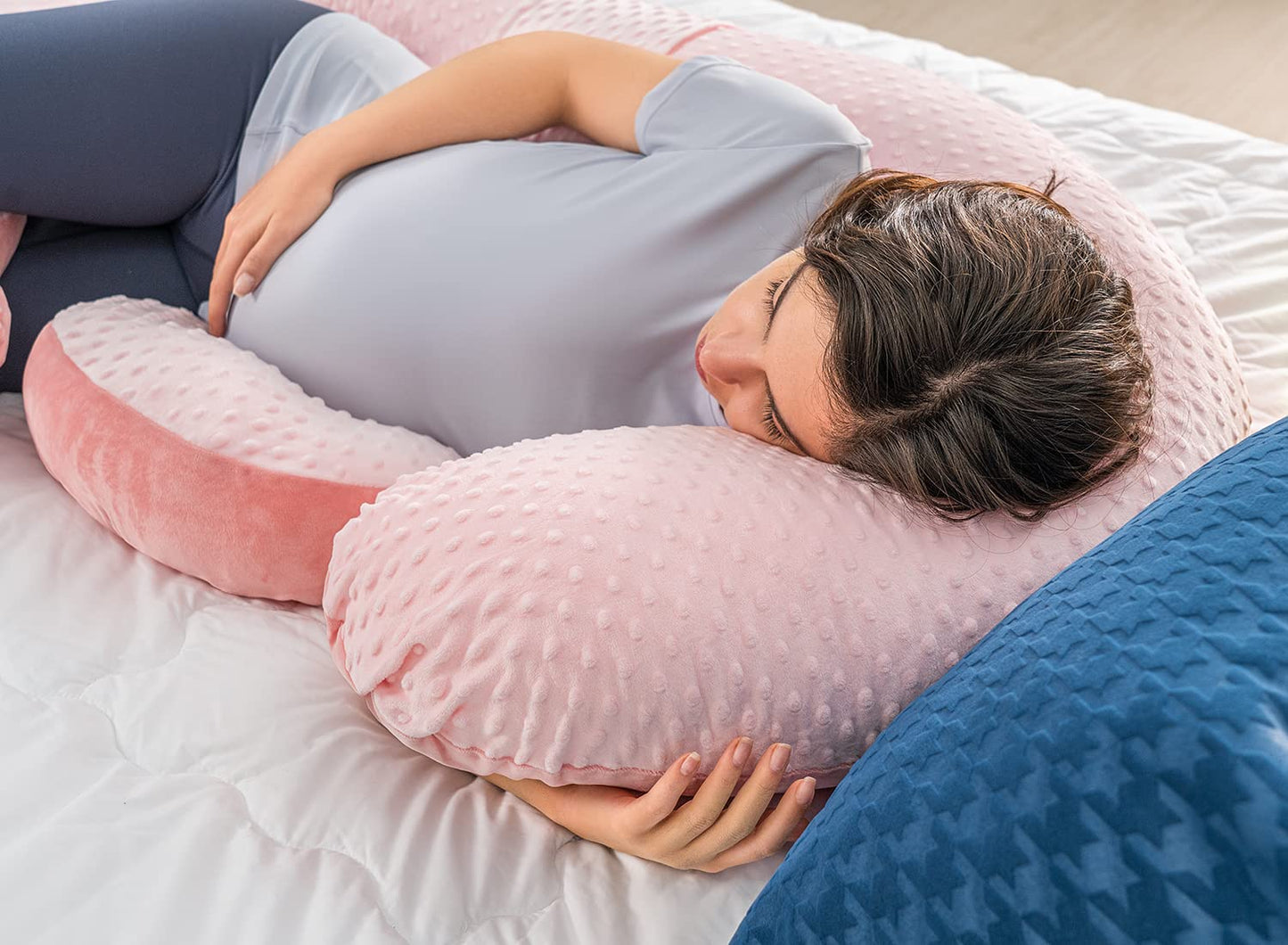 QUEEN ROSE Cooling Pregnancy Pillows,E Shaped Full Body Pillow for Sleeping, with Pregnancy Wedge Pillow for Belly Support, 60 Inch Maternity Pillow for Side Sleeper, Cooling Rayon Cover, Purple