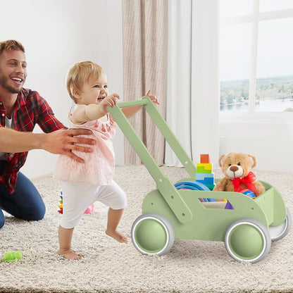 Wooden Baby Walker, Push and Pull Learning Walk Toys for Infants to Toddler, Walker with Wheels for Boys Girls, Gift for Birthday Christmas, Pink