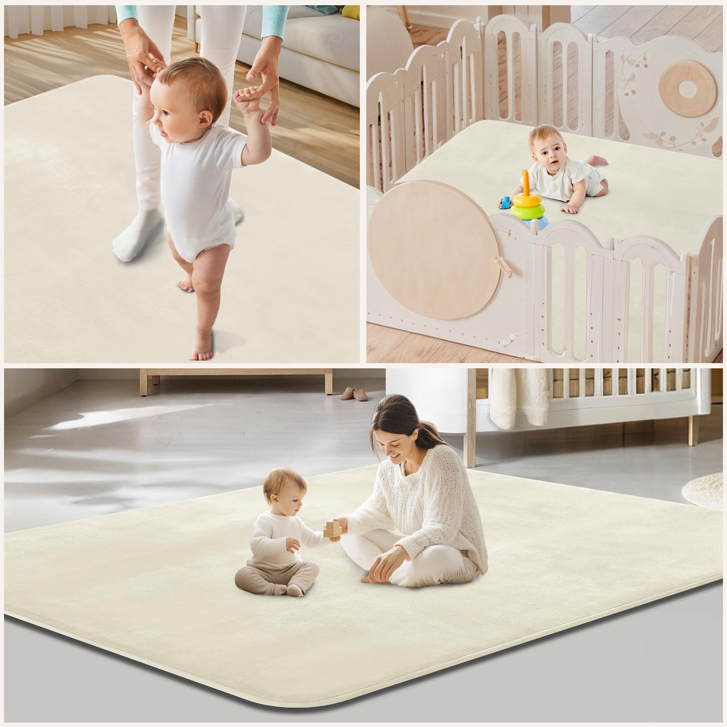 Thick Baby Play Mat for Floor,50 x 50 Playpen Mat,Tummy Time Foam Mat,Ultra Soft Support & Plush Feel,Easy Care with Non-Slip Cushioned for Infant,Kids and Toddler Crawling,Beige