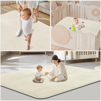 Thick Baby Play Mat for Floor,50 x 50 Playpen Mat,Tummy Time Foam Mat,Ultra Soft Support & Plush Feel,Easy Care with Non-Slip Cushioned for Infant,Kids and Toddler Crawling,Beige