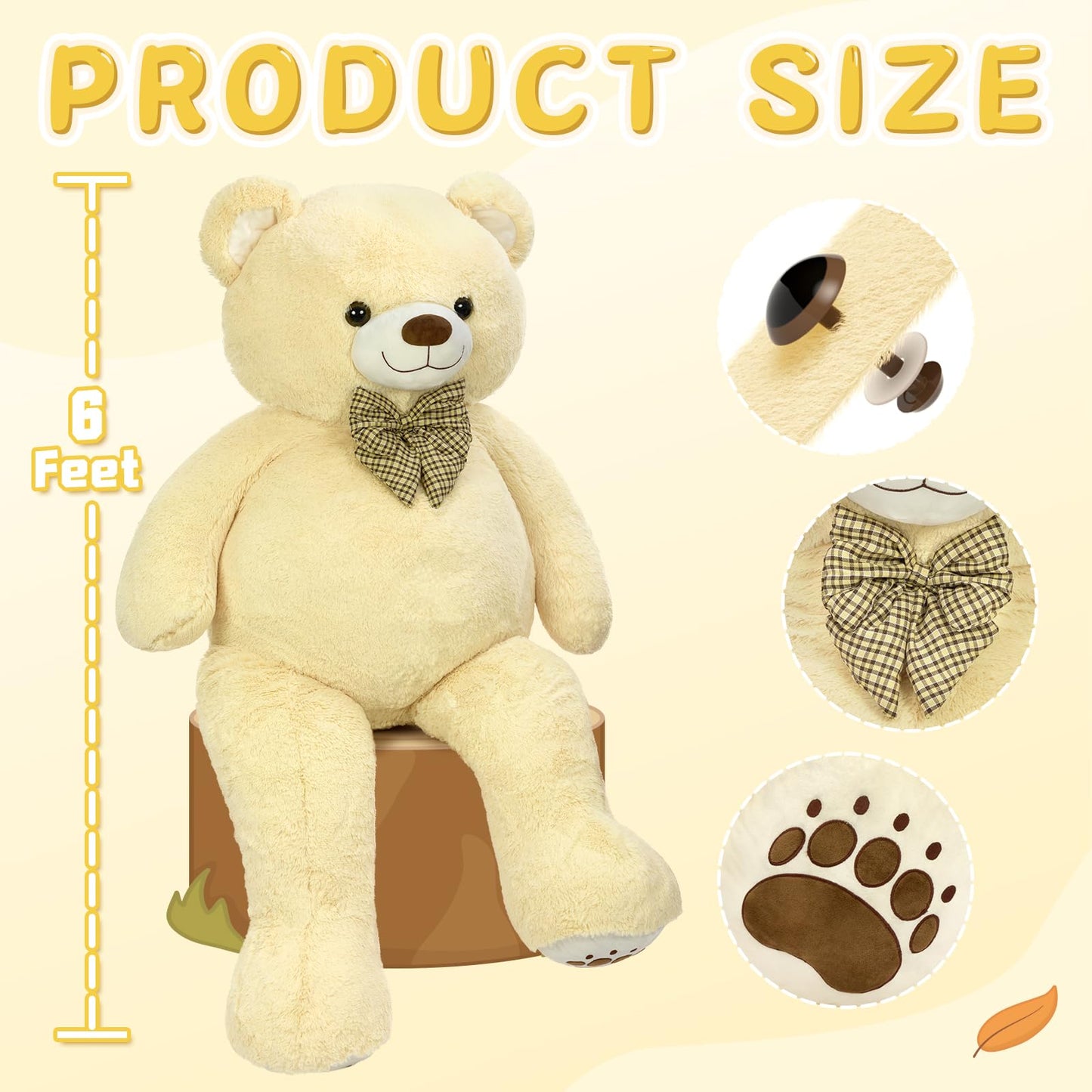 6ft Giant Teddy Bear Stuffed Animal, 72" Life Size Pink Teddy Bear Plush Toy, Cuddly Stuffed Bear Gift for Girlfriend, Wife, Kids at Birthday Valentine's Day, Christmas, Baby Shower Decor