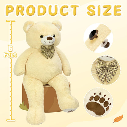 6ft Giant Teddy Bear Stuffed Animal, 72" Life Size Pink Teddy Bear Plush Toy, Cuddly Stuffed Bear Gift for Girlfriend, Wife, Kids at Birthday Valentine's Day, Christmas, Baby Shower Decor