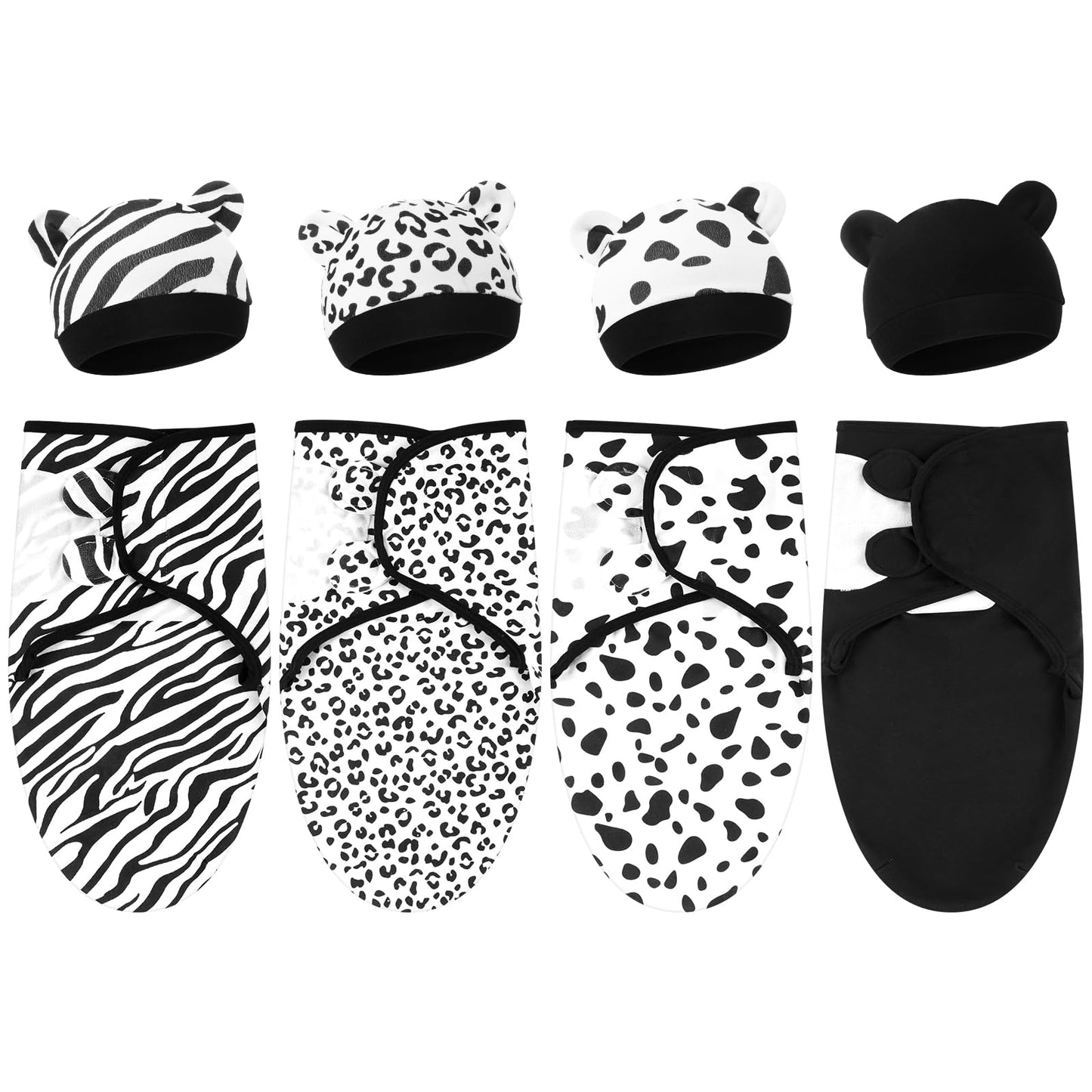 Buryeah 4 Pack Preemie Swaddle Blanket Wrap Set with Hat for Baby Boys Girls 3-7 Lbs Preemie Newborn Clothes Sleepers Cap