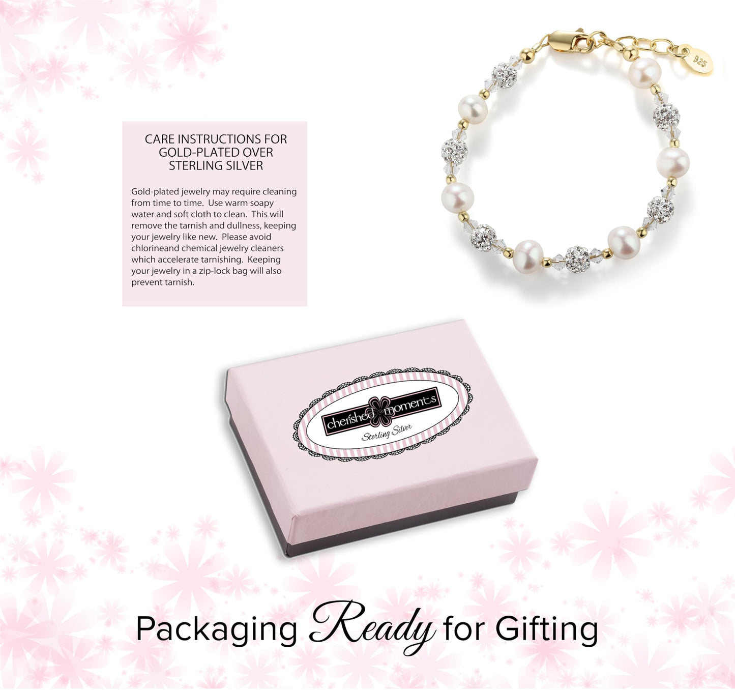 Cherished Moments Children's 14K Gold-plated or Sterling Silver Bracelet with Stardust Beads and Austrian Crystals for Babies, Infants, Toddlers, and Girls Jewelry Gifts