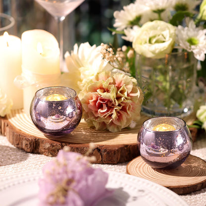 Volens Round Blue Votive Candle Holders Set of 12, Blue Wedding Centerpiece Table Decorations, Mercury Glass Tealight Candle Holder for Bridal Shower, Baby Shower & Home Decor