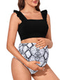 Summer Mae Maternity High Waist Bikini Swimsuit Two Piece Ruffled Hem Cute Bathing Suit Floral Pregnancy Swimwear