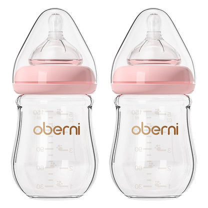 Glass Baby Bottles,Anti Colic Breastfeeding Bottle with Natural Response Nipple Size S,Wide Neck Slow Flow Baby Bottle for Baby,Newborn,Preemie 0-3 0-6 Month,BPA Free (Pink, 1 Pack, 5 Ounce)