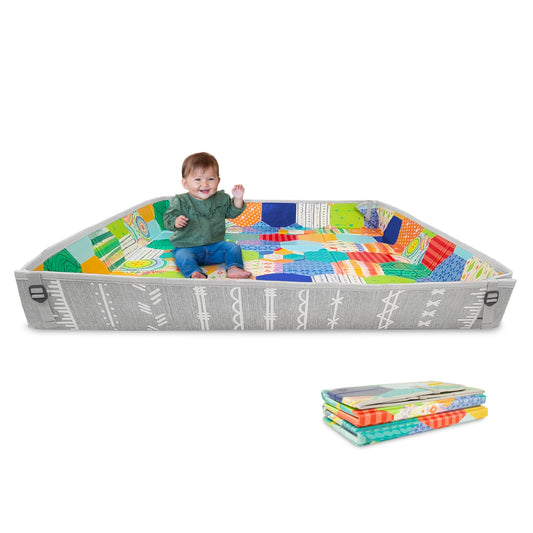 Infantino Foldable Soft Foam Mat, Extra Large Double-Sided Cushioned Portable Play Mat with Fold-Up Sides, Non Slip Crawling & Playing for Infants and Toddlers, Rainbows