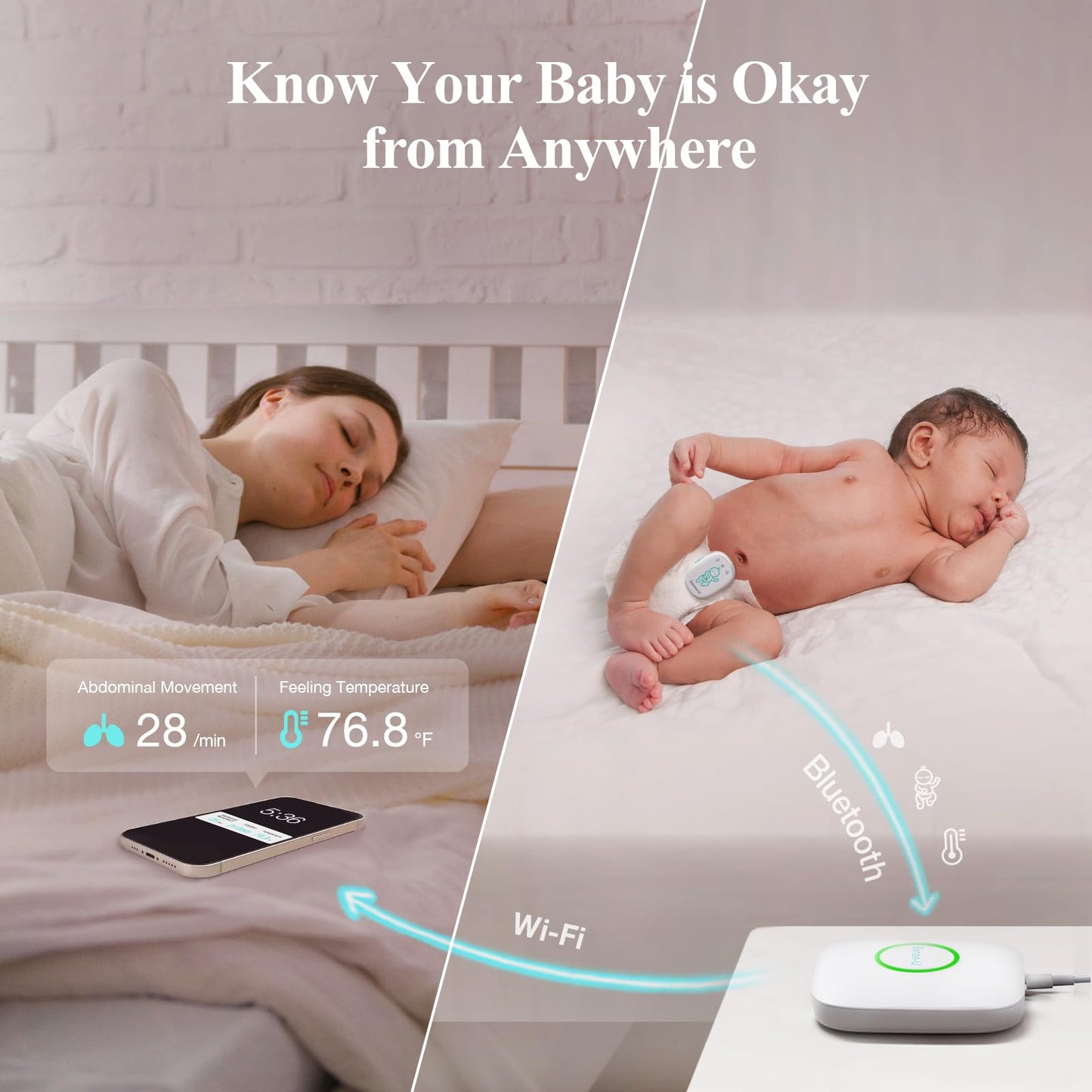 Sense-U Pro Baby Movement Monitor with Arousal Vibration, Movement/Rollover/Overheating Alerts, Audible & App Notifications, Easy Clip-On Design, Smart Sleep Monitor, FSA/HSA Eligible