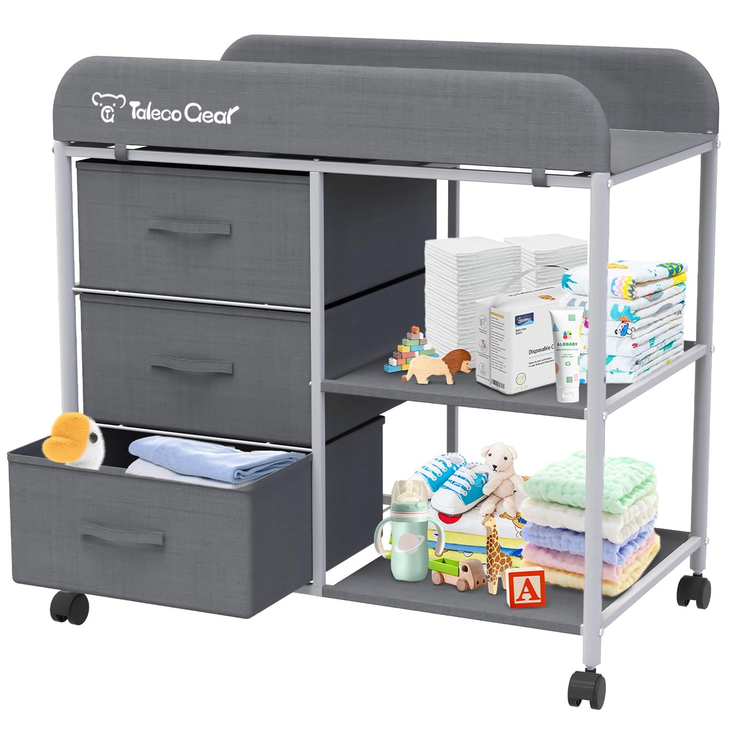 G TALECO GEAR Baby Changing Table, Portable Changing Table, Diaper Changing Station with Waterproof Pad, Changing Table Dresser with 3 Storage Baskets, Mobile Nursery Organizer for Newborn Essentials
