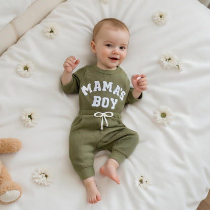 Douhoow Baby Boy Clothes Letters Embroidered Baby Sweatshirt Romper Waffle Pants Set Infant Boy Fall Winter Outfits