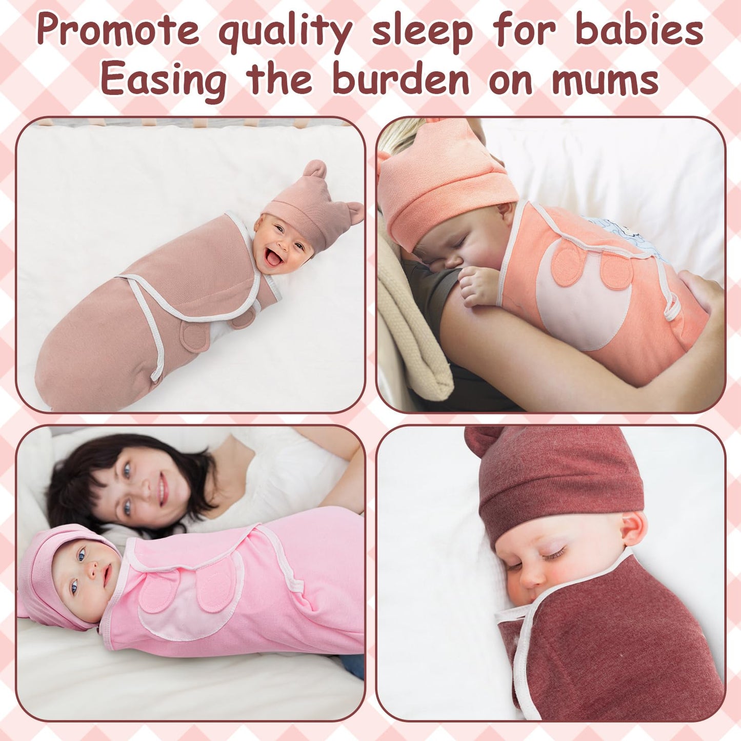 Ramede 6 Pack Baby Swaddle Blanket with Hats Sleep Swaddle for 0-3 Months Newborn Sacks Soft Cotton Wearable for Boy Girl