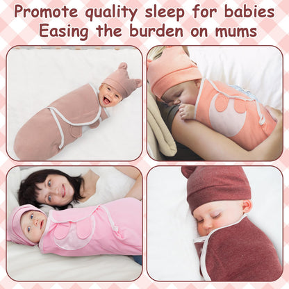 Ramede 6 Pack Baby Swaddle Blanket with Hats Sleep Swaddle for 0-3 Months Newborn Sacks Soft Cotton Wearable for Boy Girl