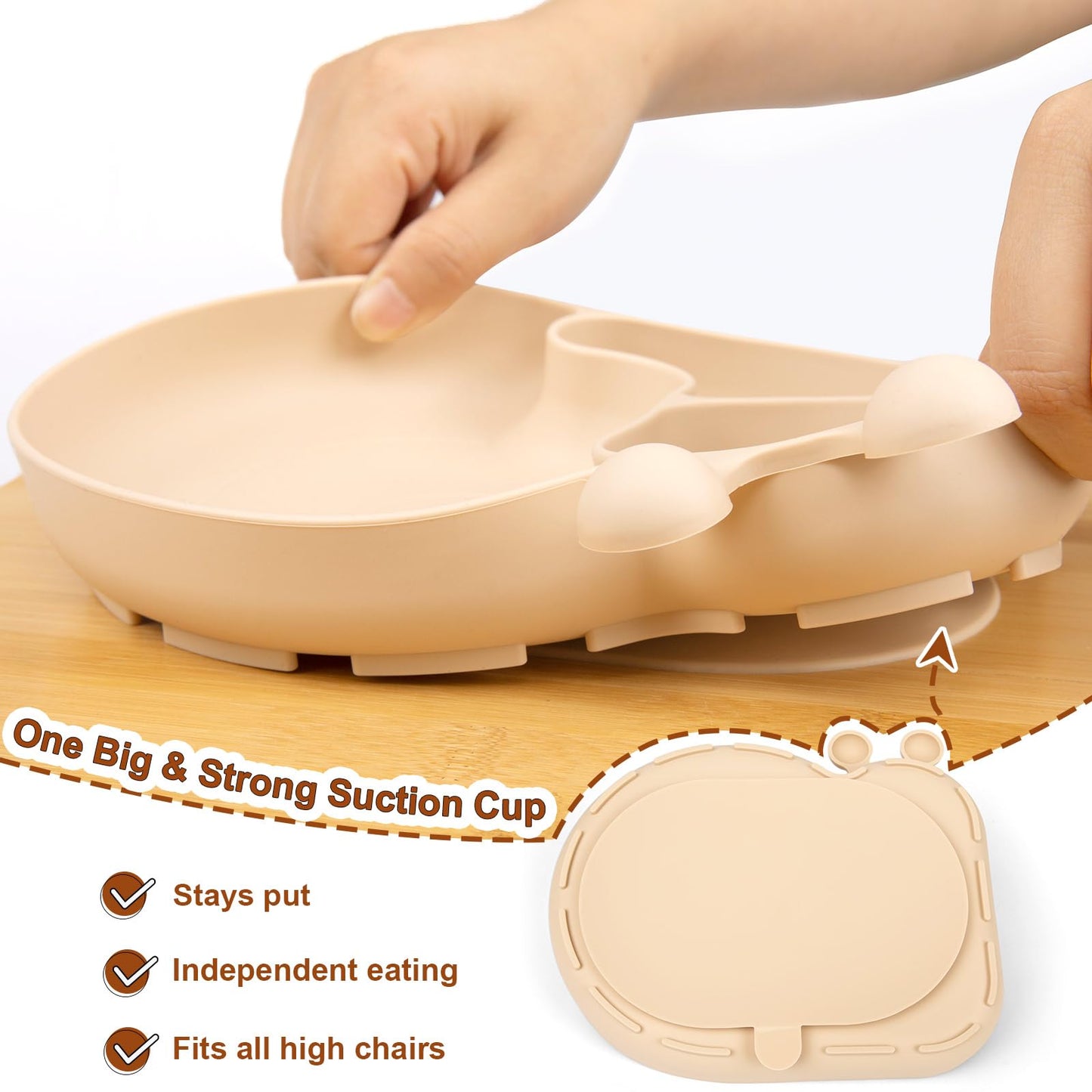 Silicone Baby Plate with Super Suction – Snail Shape 3 Compartment Toddler Food Plate Self Feeding Unbreakable Eating Supplies for Boys and Girls (Pink) (Green)
