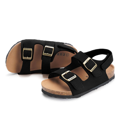 ZUSERIS Kids Toddler Sandals Boys Girls Cork Footbed Sandal Comfort Double Buckle Slip On Slippers with Adjustable Back Strap