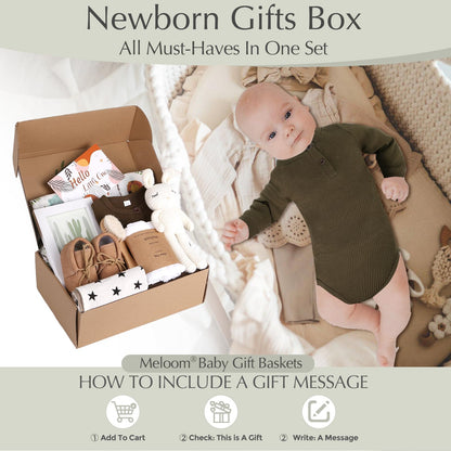 meloom Deluxe Baby Girl Gift Set, Newborn Baby Shower Gifts Basket, Newborn Gifts Box, Boho Baby Girl Essentials, Baby Shower Gifts for New Moms, Personalized New Baby Gifts