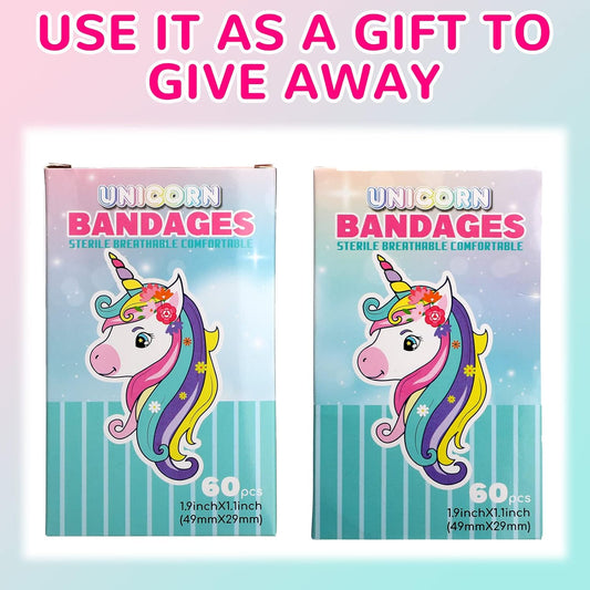 60 Pcs 10 Styles Unicorn Kids Bandages Kawaii Cute Cartoon Unicorn Colorful Funny Protection Care Adhesive Bandages for Toddlers Children Girls Boys Princess