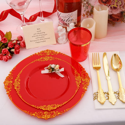Morejoy 175PCS Rose Gold & Silver Plastic Dinnerware Set: 25 Plates, 25 Forks, 25 Knives, 25 Spoons, 25 Cups, 25 Napkins - Perfect for Wedding & Party