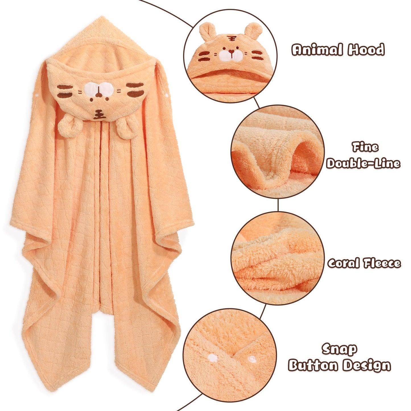 Hooded Baby Towels Boy for 0-6 Years, 50"x 32" Extra Large Toddler Bath Towels with Hood for Boys & Girls, 2-Pack Absorbent Thick Soft Gift for Kids Yellow Lion & Orange Monkey