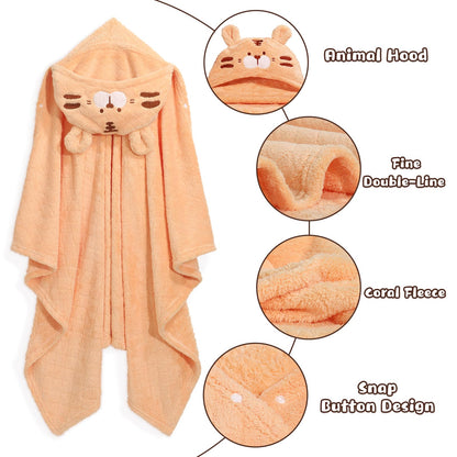 Hooded Baby Towels Boy for 0-6 Years, 50"x 32" Extra Large Toddler Bath Towels with Hood for Boys & Girls, 2-Pack Absorbent Thick Soft Gift for Kids Yellow Lion & Orange Monkey