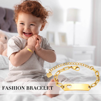 Personalized Baby Bar Bracelet : 18K Gold Plated Custom Name ID Plate Bracelet for Children Toddler from Mom, Engraved Kid Name for Daughter Son, New Born Birthday Gift,Adjustable,Nickel free