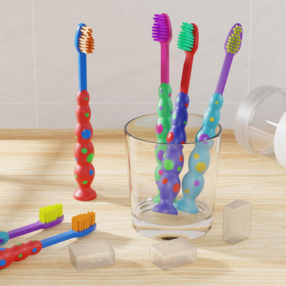 Kids toothbrushes 6 Pack Set Soft Bristles with Suction Cup, Includes Travel Covers, Bear Panda toothbrushes for Kids Boys & Girls, Toddlers &Children Teeth Age 3+
