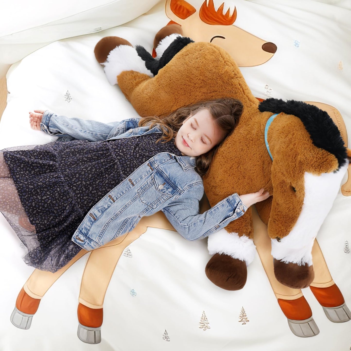 Tezituor 47 Inch Giant Horse Stuffed Animal, 4ft Realistic Chocolate Stuffed Horse Plush Toy, Hugging Soft Horse Pony Plush Pillow for Boys Girls,