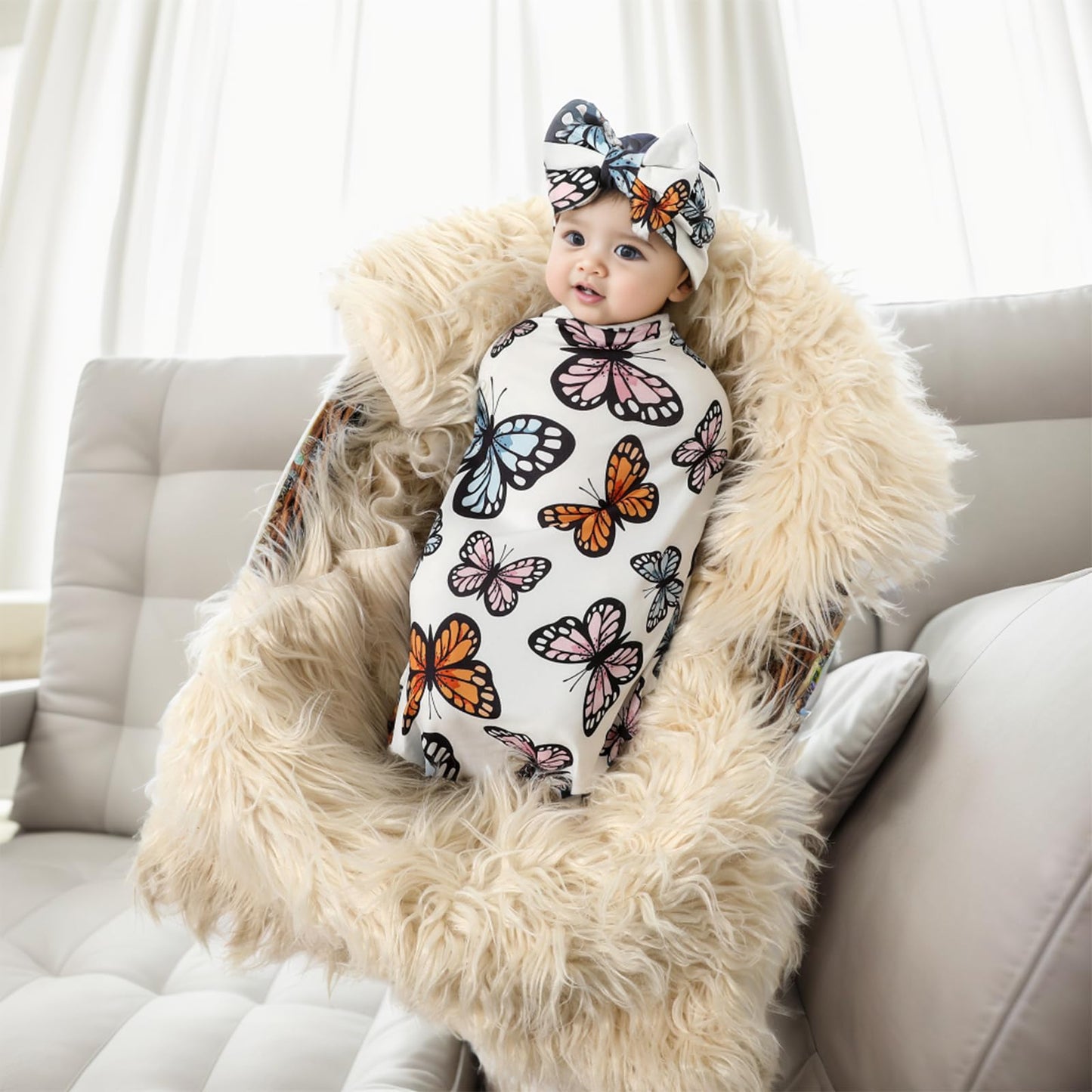 Galabloomer Newborn Receiving Blanket Headband Set Baby Flower Swaddle (vintage flower)