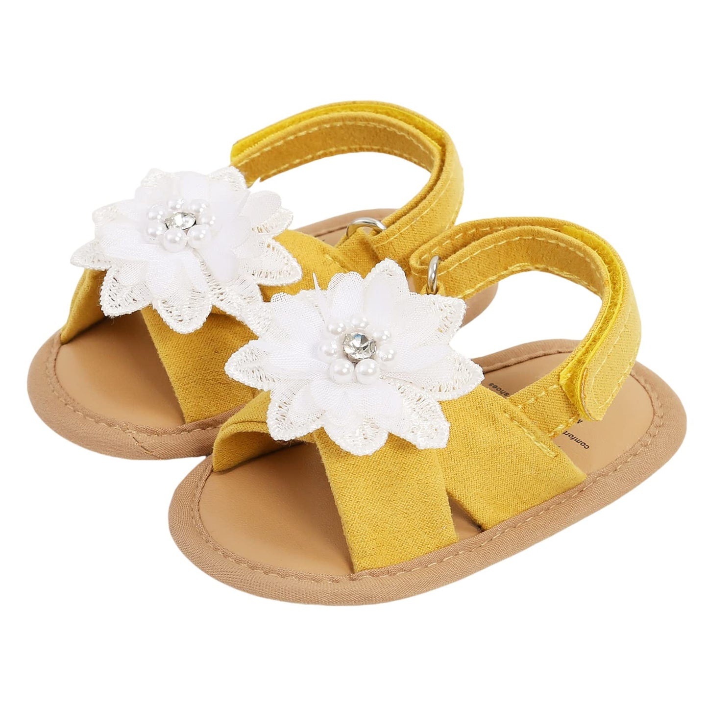 Baby Girls Princess Sandals, Big Rhinestone Flower Open Totes Anti-Skid Soft Sole Walking Shoes, Ankle Stick-On Summer Foot Wear