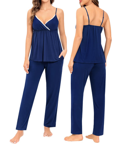 SWOMOG Maternity Nursing Robe Set 3 Piece Breastfeeding Pajamas 3 in 1 Labor Delivery Sleevless Tops&Long Pants Pregnancy Pjs