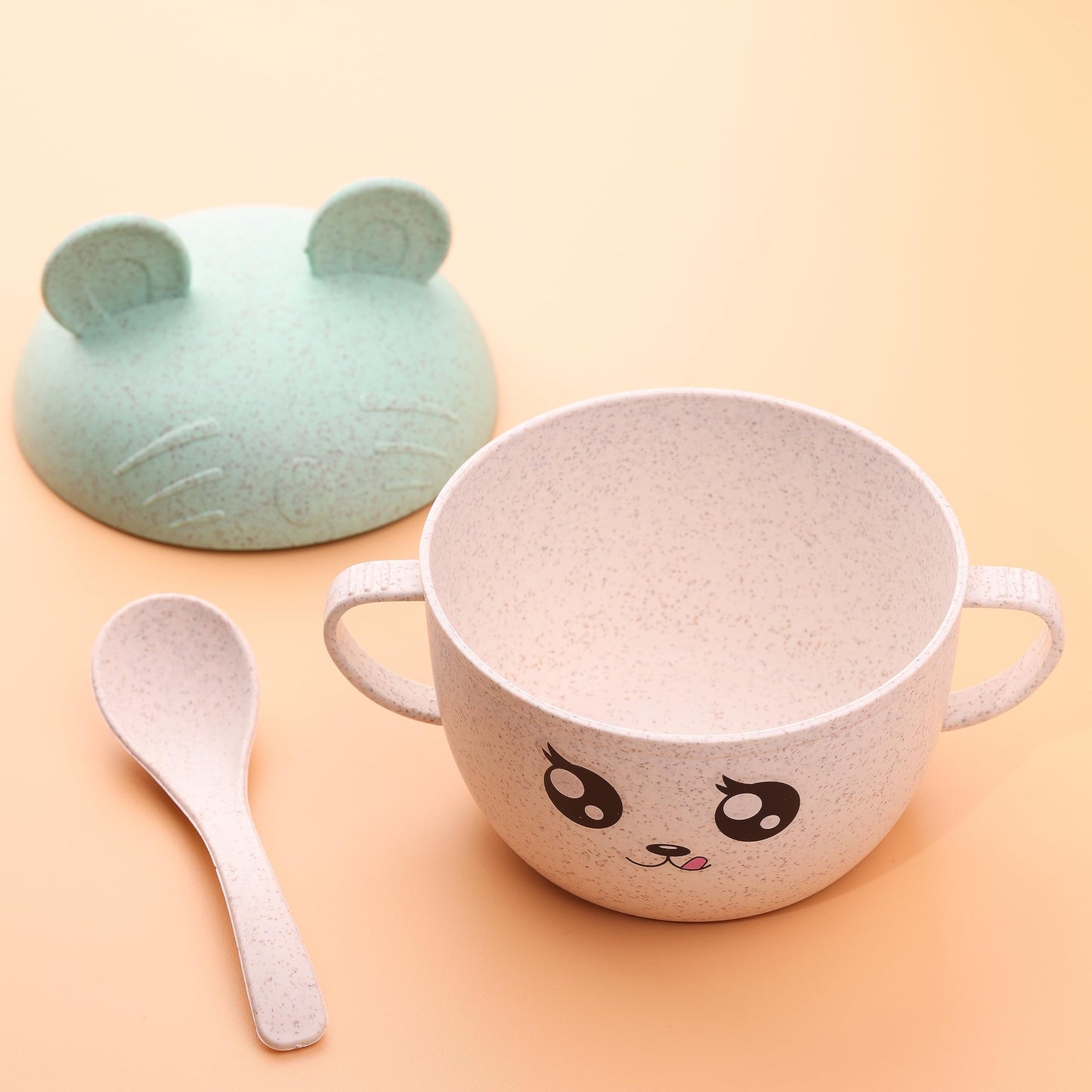 Wheat Straw Bowl with Lid & Spoon - BPA Free - Snack Bowls - Lightweight Plates, Reusable, Microwave & Dishwasher Safe - Wheat Straw Dinnerware - Camping Bowls