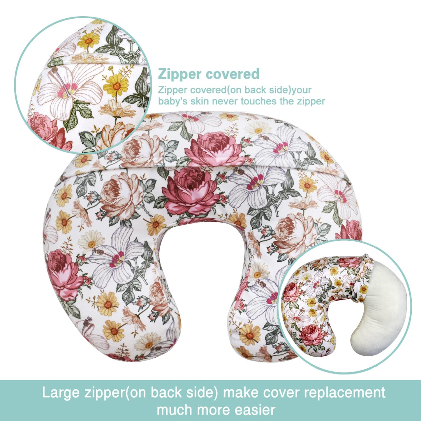 OWLOWLA Nursing Pillow Cover, Breastfeeding Pillow Slipcover Fits Nursing Pillow for Baby Boy Girl(Blush Pink)