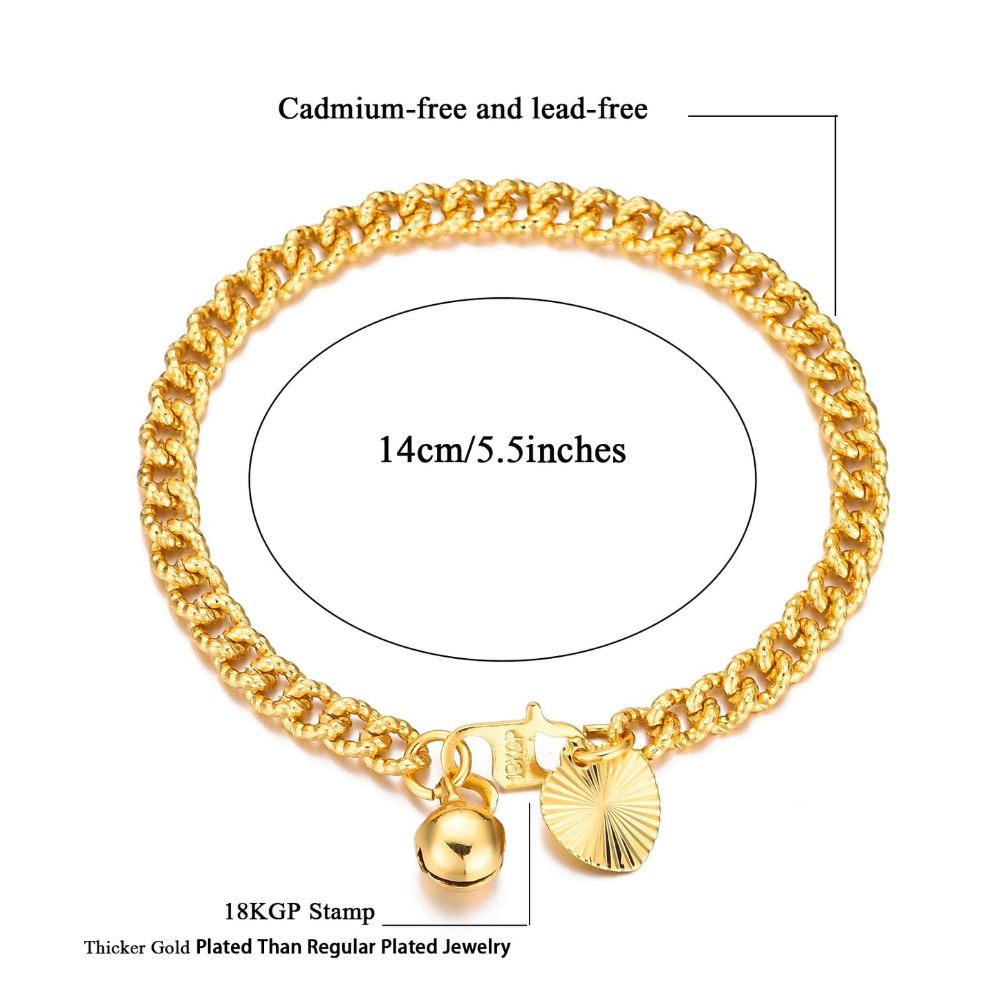 Ethlyn Baby Bracelets for boys Girls 18K Gold Plated Cuban Link Chain Bracelets for Boys Gift for Your Son